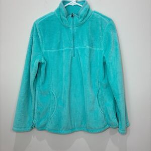 Talbots Activewear Fleece Women M Aqua Green Performance 1/4 Zip Cozy Weekender